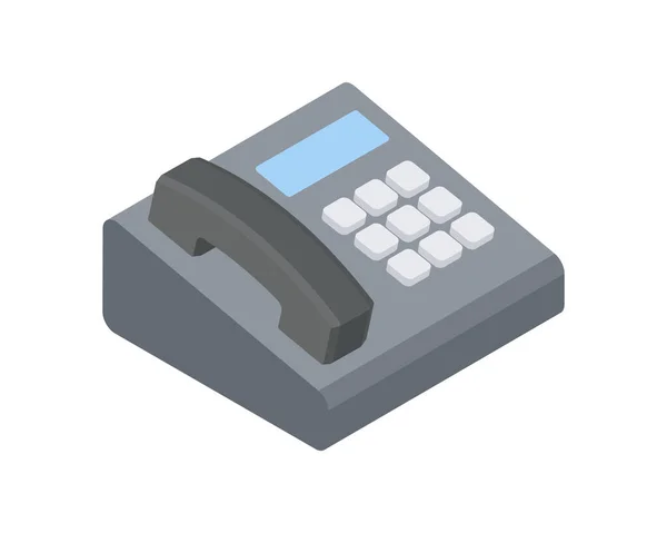 Μοντέρνο ενσύρματο τηλέφωνο με κουμπιά και ισομετρική διανυσματική απεικόνιση. Ηλεκτρονικό τηλέφωνο — Διανυσματικό Αρχείο