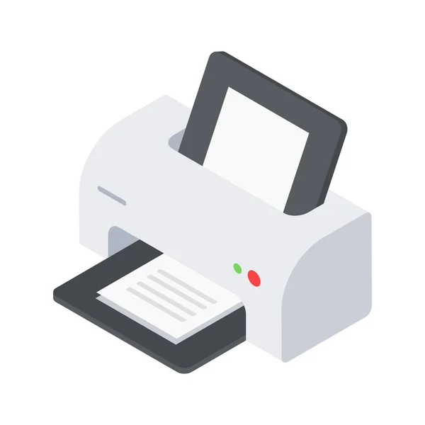 Ретро-електронний принтер технологія друку паперового документа в домашньому офісі ізометричний вектор Стоковий вектор