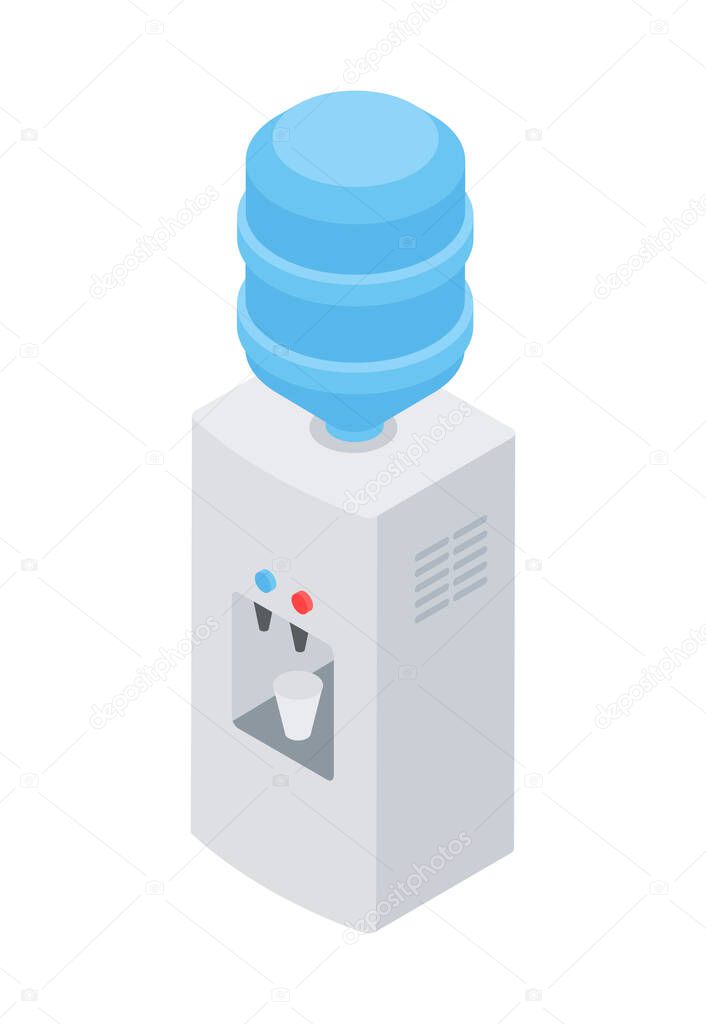 Office water cooler machine with bottle isometric vector electronic device beverage filtration
