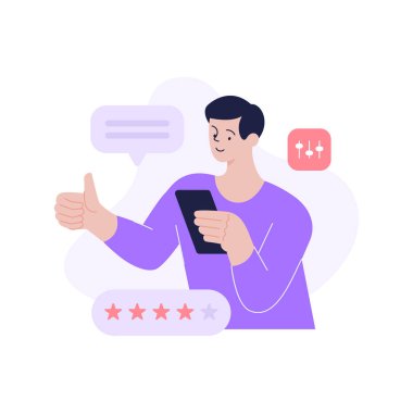 Çevrimiçi uygulamada minimalist erkek kalitesi değerlendirme hizmeti ürünü akıllı telefon vektörü kullan