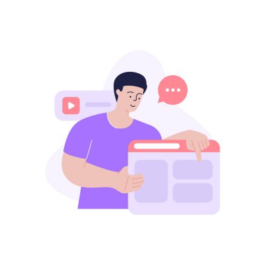 Erkek kullanıcı internet sitesinde arama yapıyor bilgi iletişimi sosyal ağlar vektörü düz