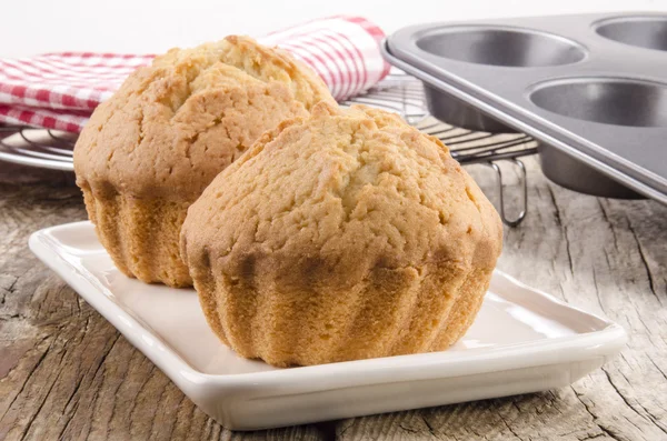 Home made muffins on a plate — Stock Photo, Image