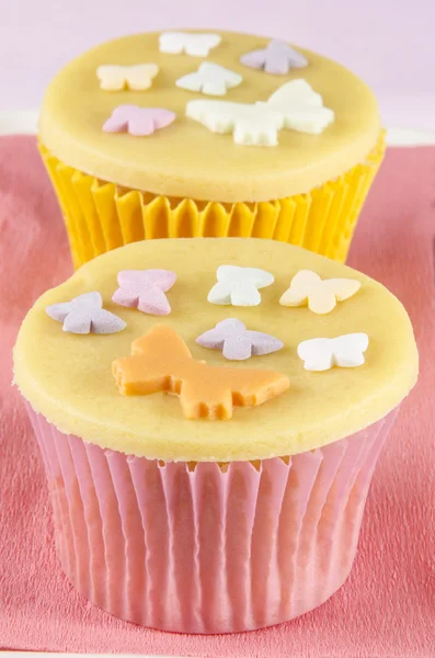 Cupcake with golden marzipan — Stock Photo, Image