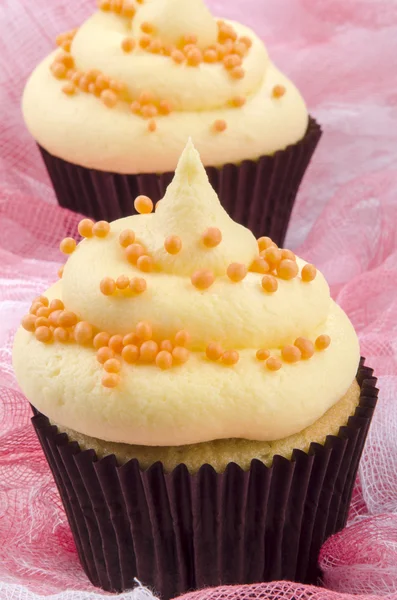 Halloween cupcake with orange pearls — Stock Photo, Image