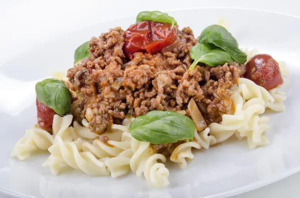 Minced meat with noodle — Stock Photo, Image