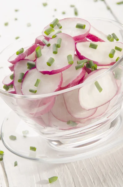 Färska rädisor sallad med gräslök — Stockfoto