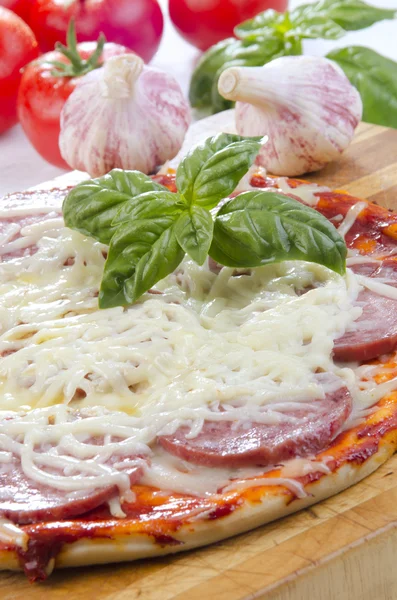 Italiaanse pizza met salami en kaas — Stockfoto