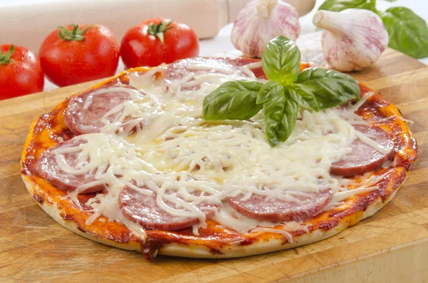 Ιταλική πίτσα με σαλάμι και τυρί — Φωτογραφία Αρχείου