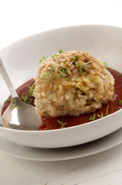 Cooked meatball with long grain rice — Stock Photo, Image