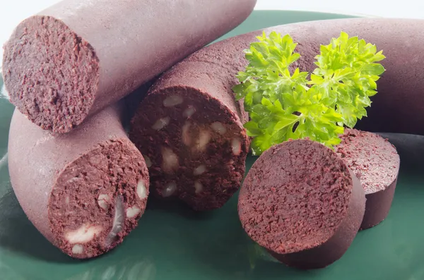 Home made black pudding with parsley — Stock Photo, Image