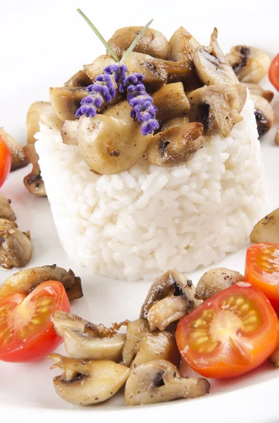 Basmati rice with mushroom and lavender — Stock Photo, Image