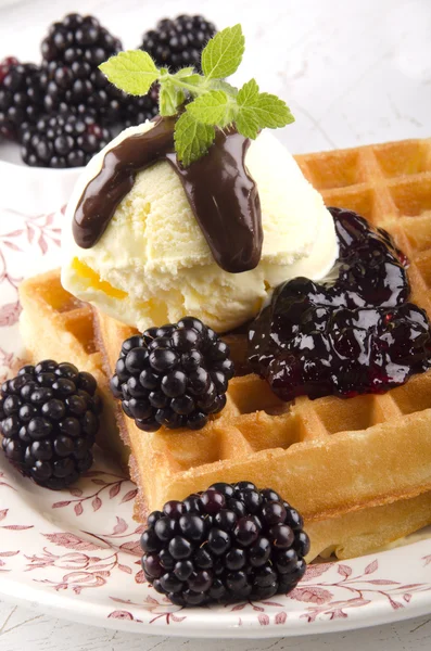 Blackberries and home made waffle — Stock Photo, Image