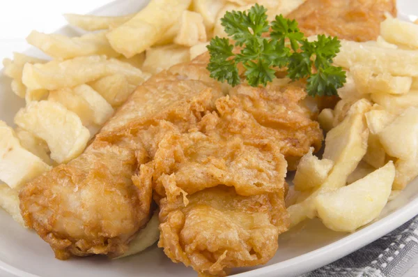 Fisk och pommes frites på en tallrik — Stockfoto