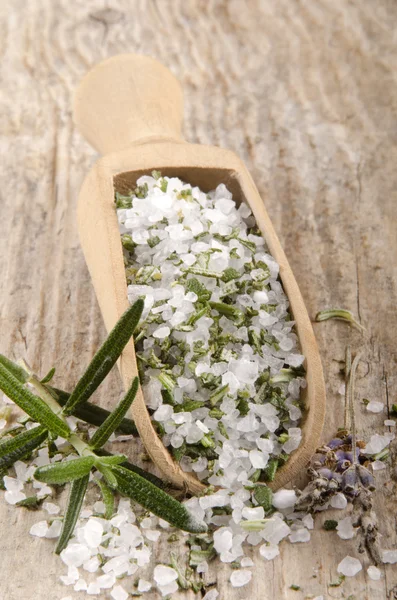 Sea salt with organic rosemary — Stock Photo, Image