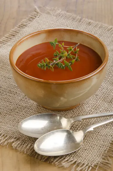 Färsk gjort ekologisk tomatsoppa — Stockfoto