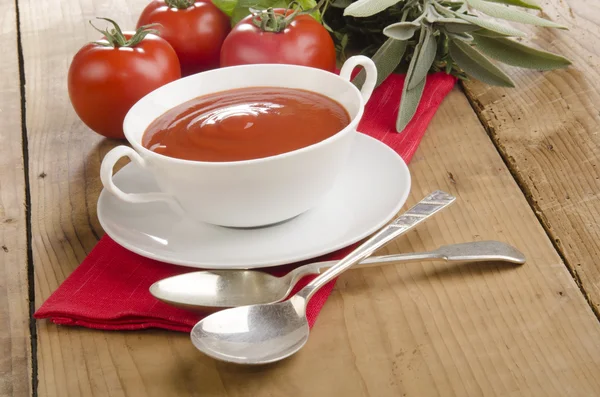 Sopa de tomate em uma tigela branca — Fotografia de Stock