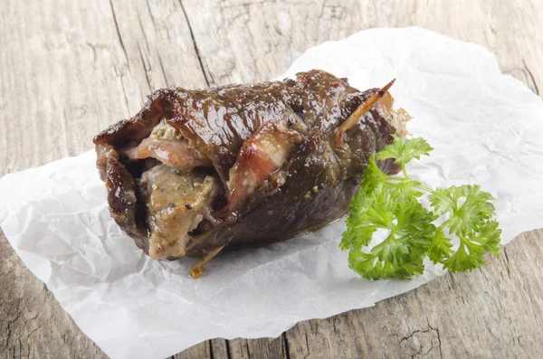 Rolled beef with stuffing and bacon — Stock Photo, Image