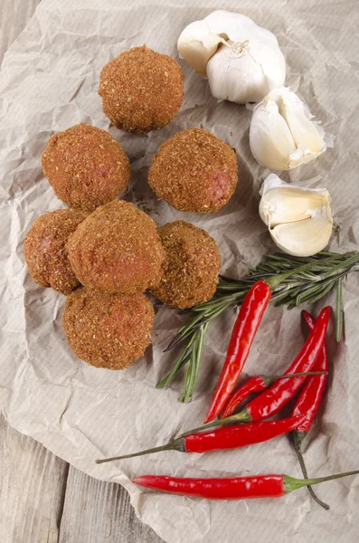 Spicy meat balls with rosemary and chili — Stock Photo, Image