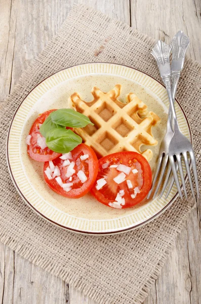 Home made waffle with tomato salad — Stock Photo, Image