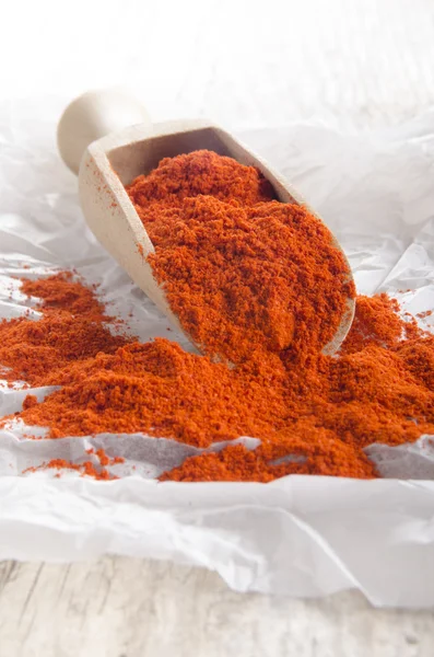 Sweet hungarian chili powder on paper — Stock Photo, Image