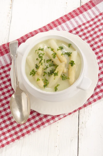 Asperges crème soep met asperges tips — Stockfoto
