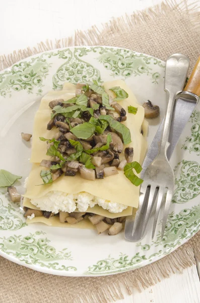 Lasagne met champignons en kaas — Stockfoto