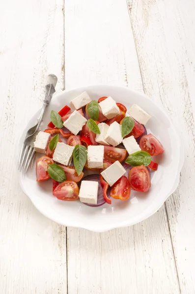 Salat with tomato and goat cheese — Stock Photo, Image