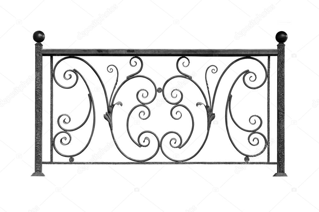 Modern  steel  railing, fence.  in old   style. Isolated over white background.