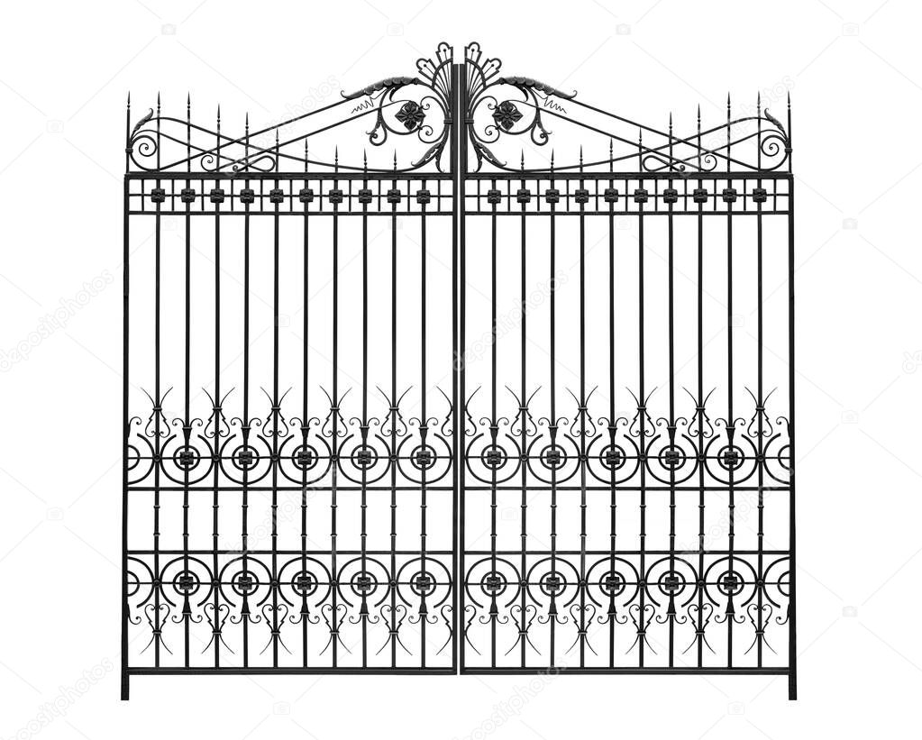 Gate with forged ornament.  Isolated over white background.