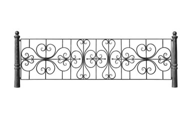 Fence with cast posts in the old style.  Isolated over white background.