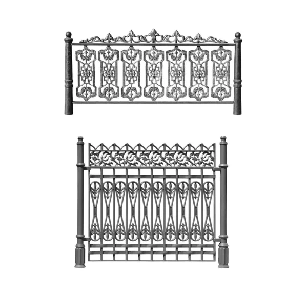 Cercas Ferro Fundido Antigas Isolado Sobre Fundo Branco — Fotografia de Stock