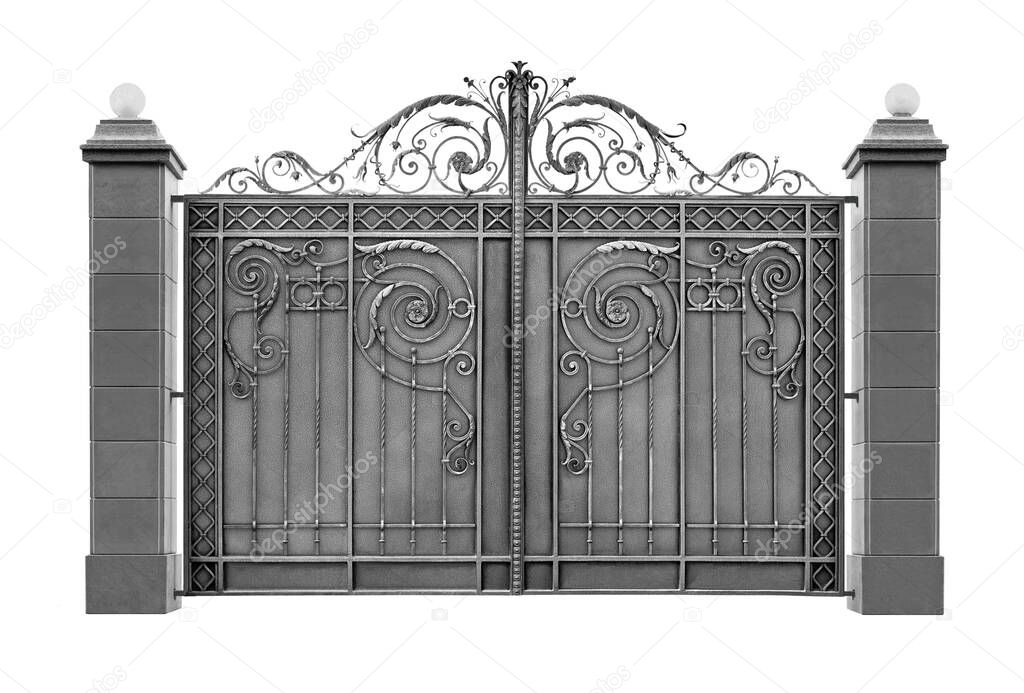 Forged gates with patterns. Isolated on white background.