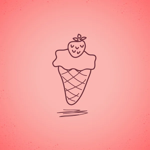Crème glacée aux fraises doodle — Image vectorielle