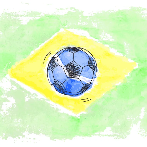 브라질의 축구 공과 수채화 국기 — 스톡 벡터