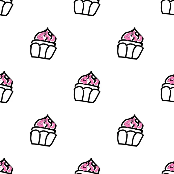 Modèle sans couture avec des cupcakes doodle — Image vectorielle