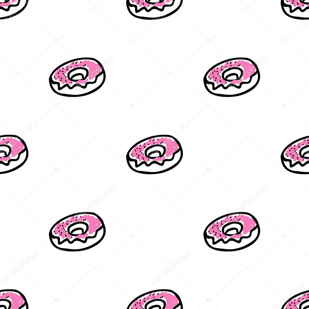 Seamless pattern with doodle doughnuts