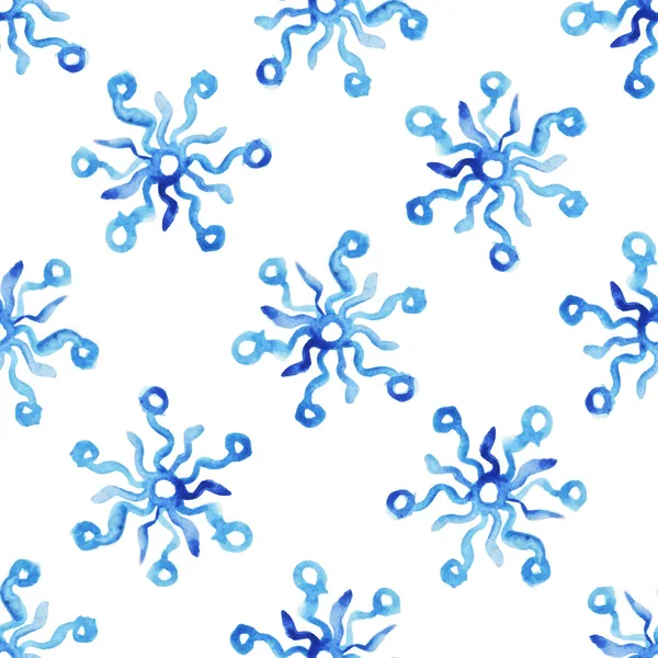 Patrón sin costuras de acuarela con copos de nieve abstractos — Archivo Imágenes Vectoriales