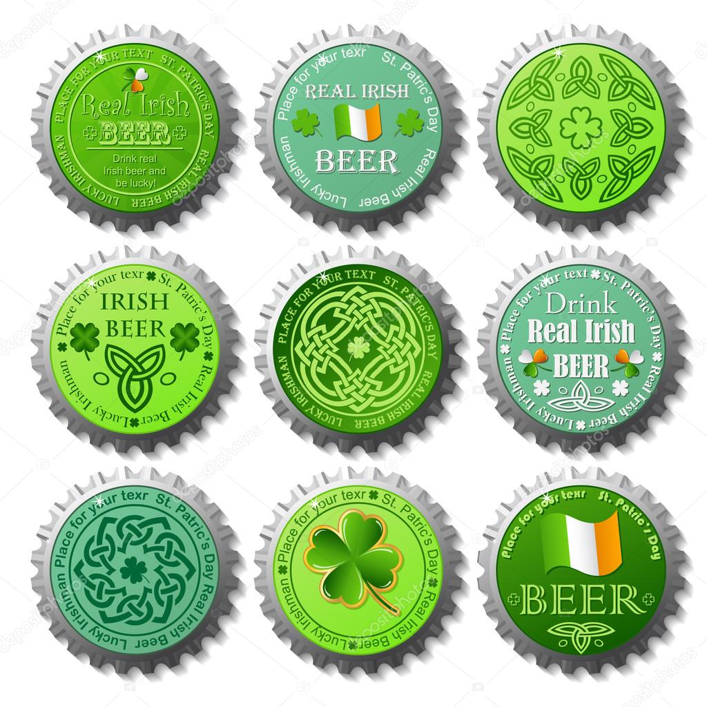 Collection of St. Patrick's Day vector bottle caps