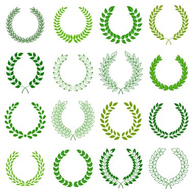 Set of green laurel wreaths for design clipart