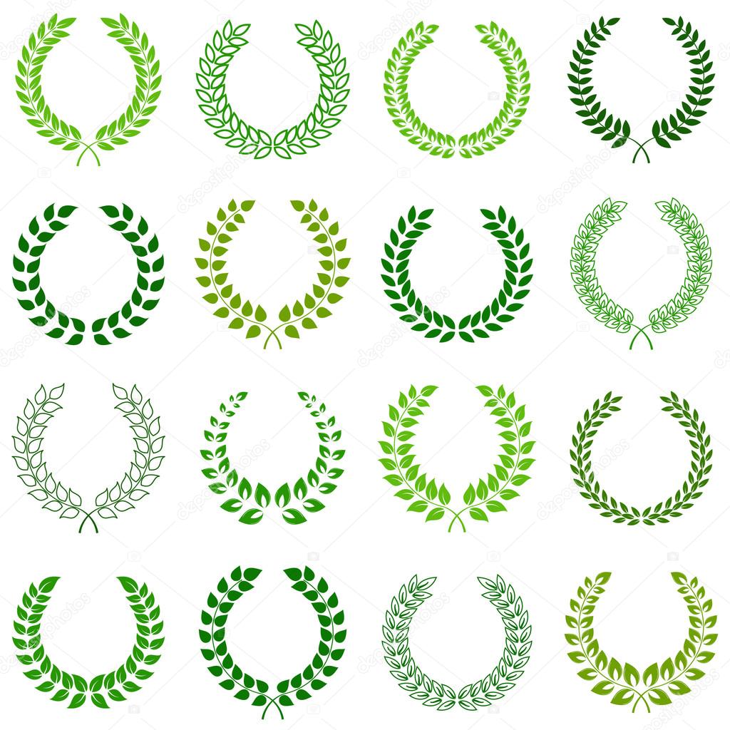 Set of green laurel wreaths for design