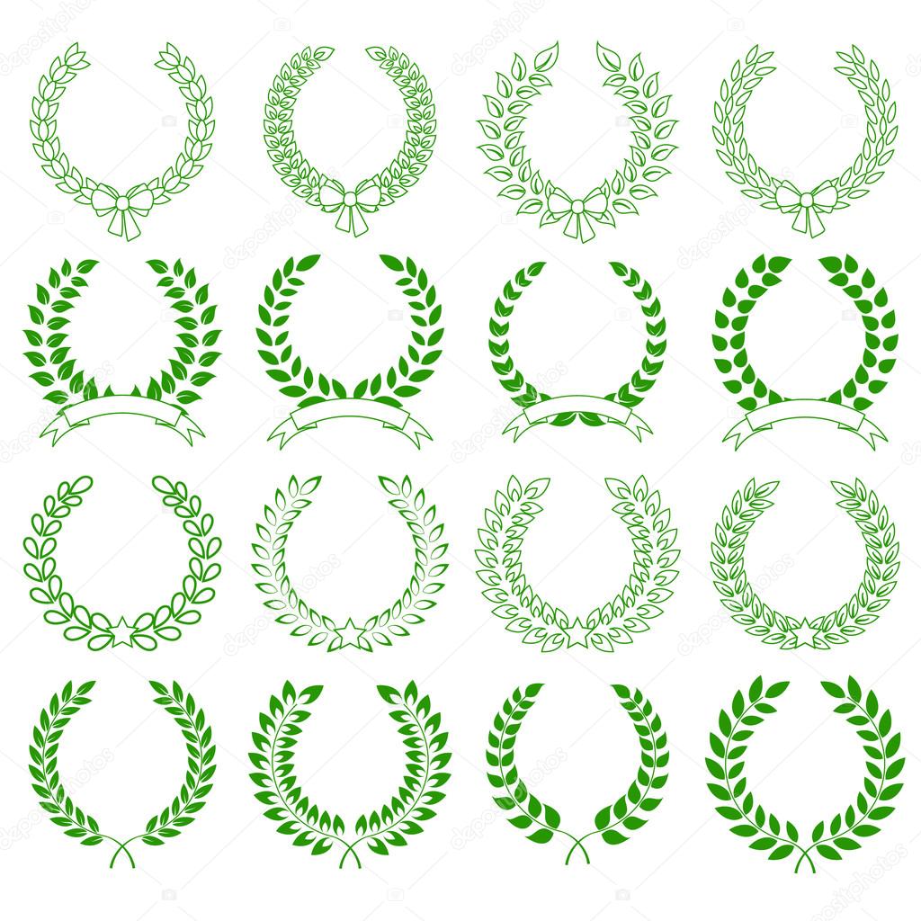 Set of green laurel wreaths for design