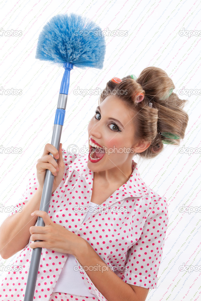 Humourous Woman with Duster