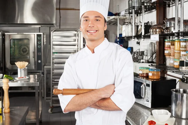 Happy Male Chef In Kitchen — Stock Photo, Image