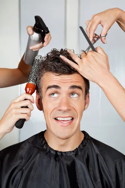 Hairdressers Setting Up Client's Hair Stock Photo