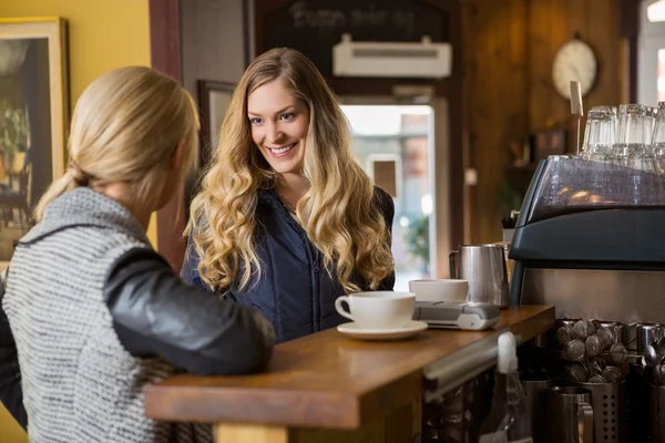 Female Friends Conversing By Counter — Stock Photo, Image