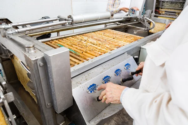 Female Beekeeper Operating Honey Extraction Plant — Stock Photo, Image