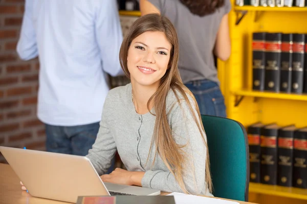 Woman Sitting With Laptop In University Library — Stock Photo, Image
