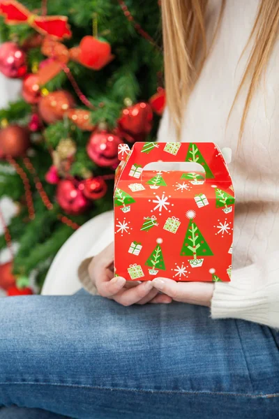 Frau mit Weihnachtsgeschenk — Stockfoto