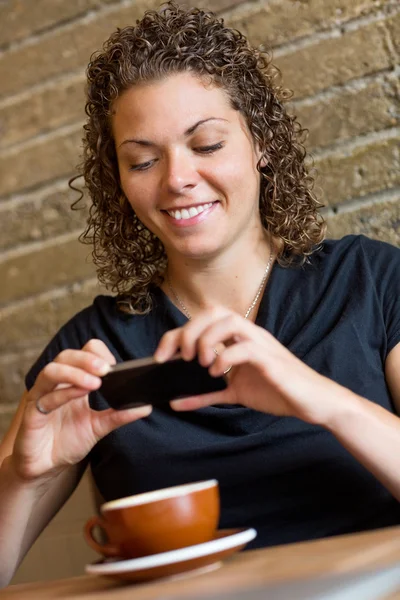 Woman Photographing Coffee In Cafeteria — Stock Photo, Image