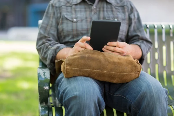 Midsection Of University Student Using Digital Tablet — Stock Photo, Image